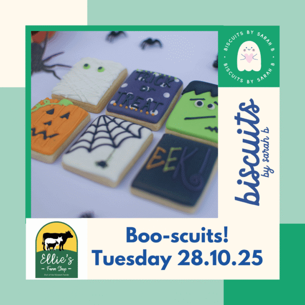 Spooky boo-scuit decorating at Ellie's Farm Shop
