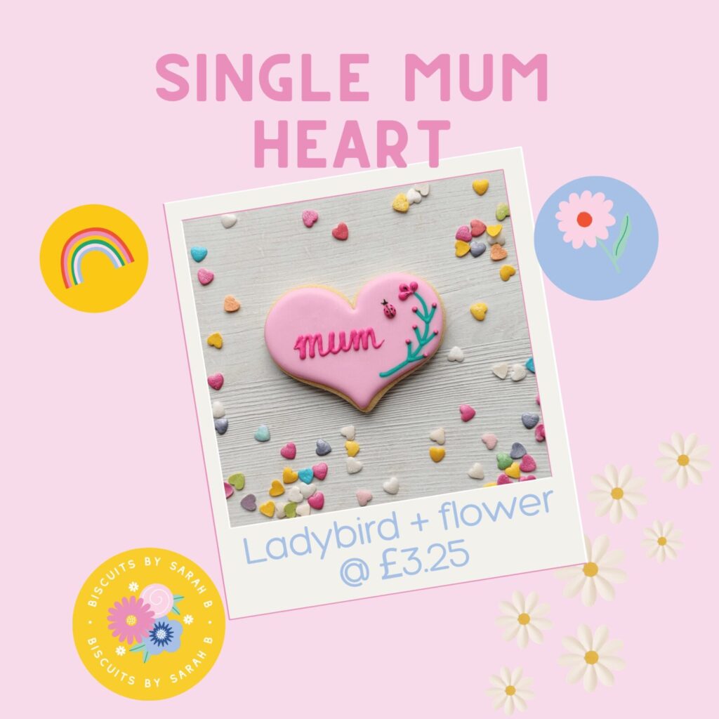 mum heart ladybird & flower biscuit Mother's Day